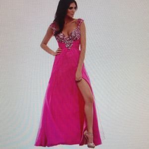 Mac Duggal Womens Chiffon Embellished Formal Dress